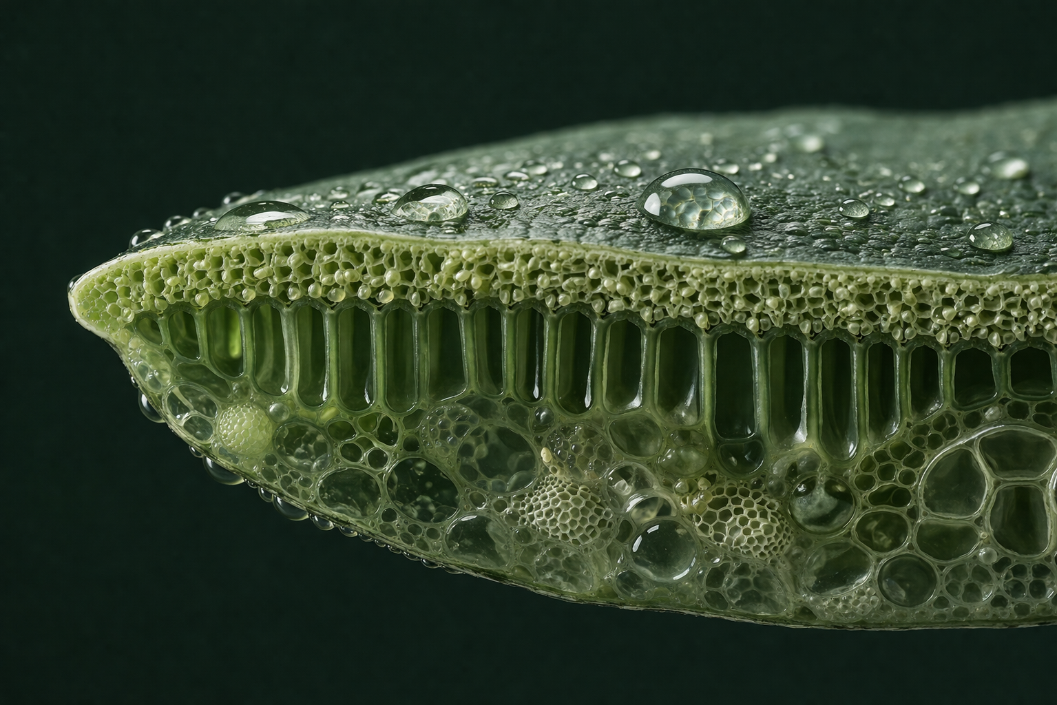 Botanical leaf cross-section macro
